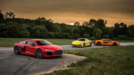Red Audi R8 and Friends at Sunset wallpaper