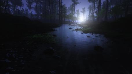 Twilight Serenity Over a Forest River wallpaper