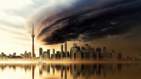 Dark clouds over the city wallpaper