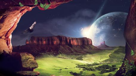 Futuristic Oasis Beyond the Stars wallpaper