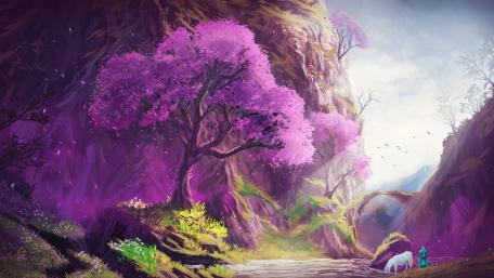Enchanting Purple Valley with a Magical Tree wallpaper