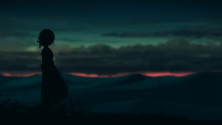 Silhouette at Dusk: An Anime Reflection on Evening's Serenity wallpaper