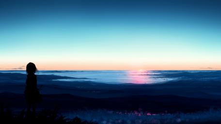 Mystical Dawn Over a Tranquil Ocean Horizon wallpaper