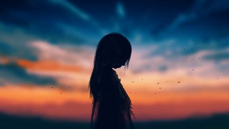 Enigmatic Anime Girl at Dusk wallpaper