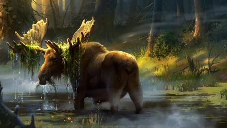 Moose in a swamp fantasy art wall mural wallpaper