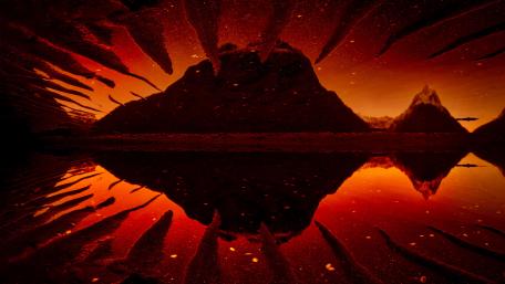 Majestic Red Fjord Reflection at Dusk wallpaper