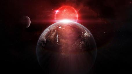 Red sun space art wallpaper