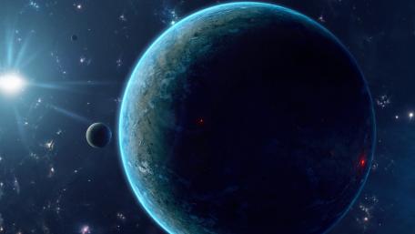 Blue planet with moon wallpaper