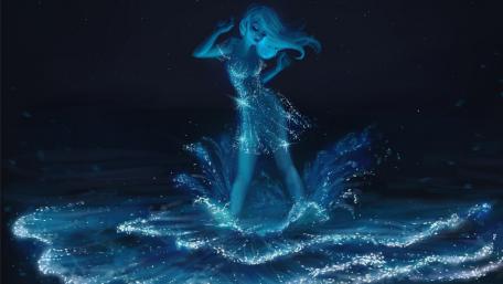 Mystical Mermaid Glowing in Ocean Waves wallpaper