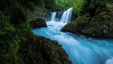Serene Waterfall in Lush Greenery wallpaper