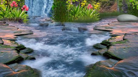 Serenity of Nature's Waterfall Scene wallpaper