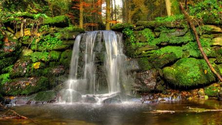 Tranquil Waterfall in Nature's Embrace wallpaper