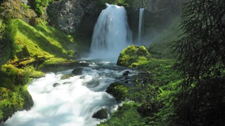 Serene Waterfall in Lush Greenery wallpaper