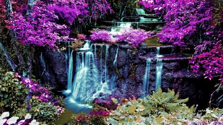 Enchanted Purple Waterfall Oasis wallpaper
