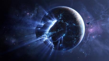Cosmic Blue Planet in Darkness wallpaper