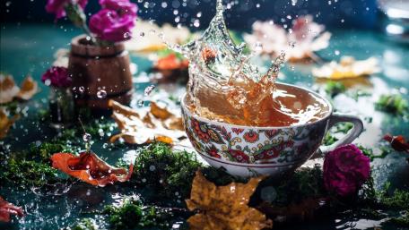 Autumn Tea Splash Delight wallpaper