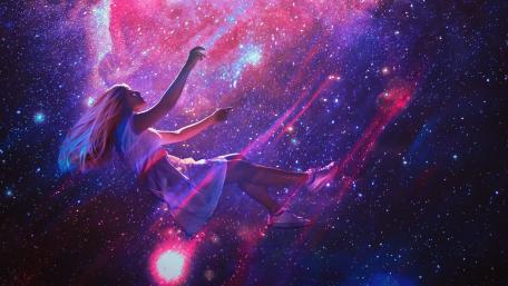 Dreamlike Descent Through the Cosmic Abyss wallpaper