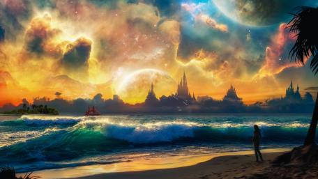 Enchanted Shores of a Distant Realm wallpaper