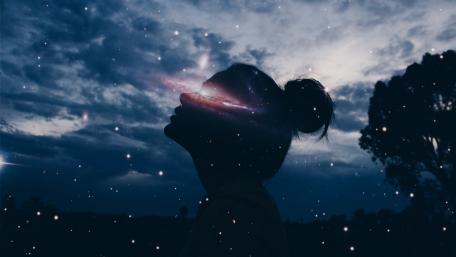 Mystical Silhouette of Dreams and Stars wallpaper