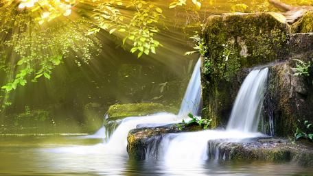 Golden Serenity in Nature's Cascade wallpaper