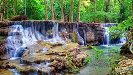 Serene Tranquility of a Waterfall Scene wallpaper