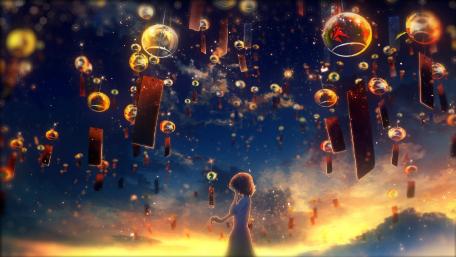 Lanterns in a Starry Night Sky wallpaper