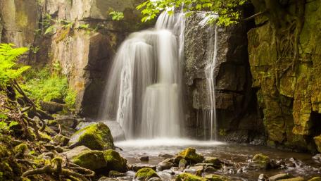 Serenity of Nature's Waterfall Beauty wallpaper