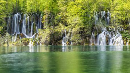 Serene Waterfall Oasis in Nature’s Embrace wallpaper