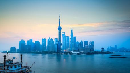 Bluish Pudong skyline wallpaper