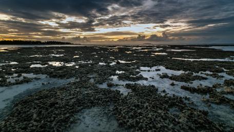 Serene Horizon over Rocky Shoreline at Dusk wallpaper