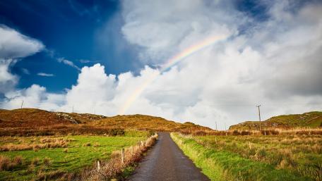 Serene Road Beneath a Beautiful Rainbow wallpaper