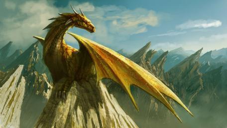 Majestic Dragon Overlooking Enchanted Peaks wallpaper