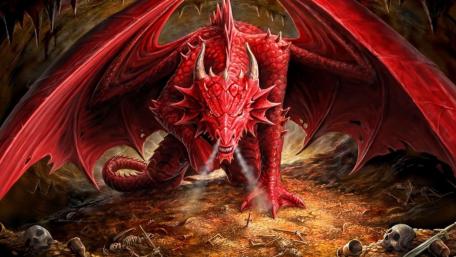 Fiery Red Dragon in Lair wallpaper
