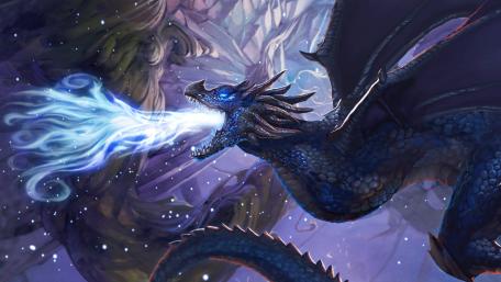 Mystical Ice-Breathing Dragon Fantasy Art wallpaper
