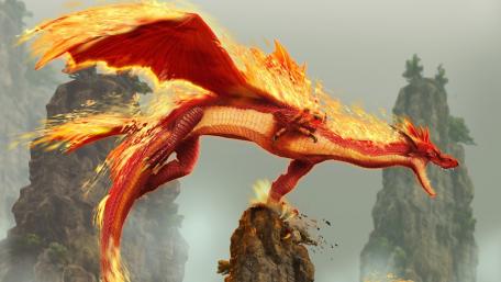 Majestic Fiery Dragon Soars Through the Skies wallpaper