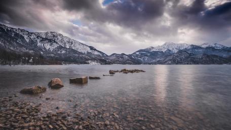 Serene Winter Landscape by the Lake wallpaper