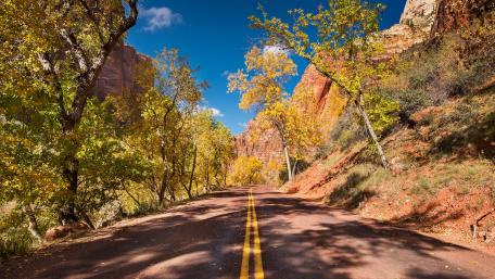Autumn Road in a Scenic Canyon View wallpaper