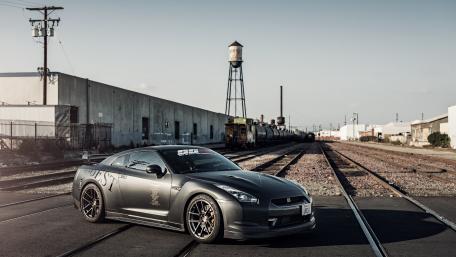 Sleek Nissan GT-R on an Urban Track wallpaper