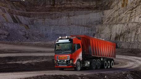 Volvo Truck in Majestic Quarry Landscape wallpaper