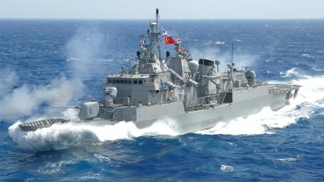 Battleship in Action on Mediterranean Sea wallpaper
