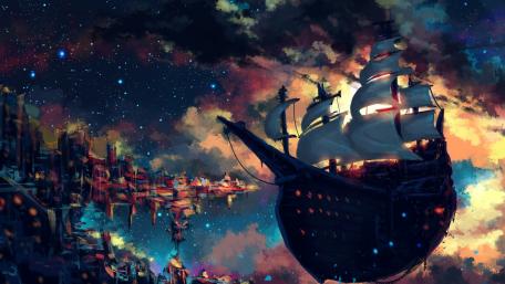 Floating skyship wallpaper