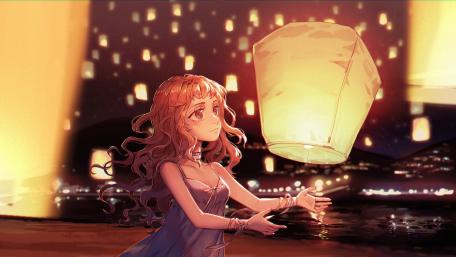 Lanterns of Hope in Night Sky wallpaper