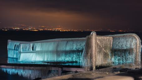 Frozen dock covered by ice wallpaper