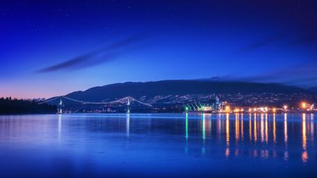 Tranquil Nightscape Over Water and City Lights wallpaper