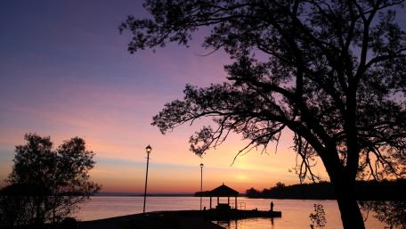 Serene Sunset at the Lakeside Dock wallpaper