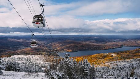 Majestic Snowy Mountain Cable Cars View wallpaper