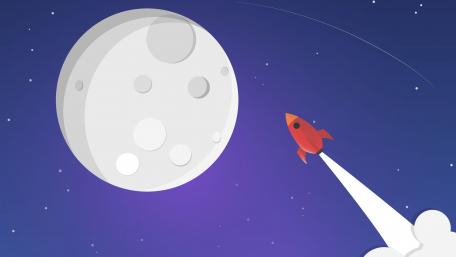 Rocket to moon minimal space art wallpaper