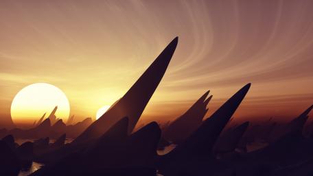 Ethereal Sunset Over Abstract Peaks wallpaper