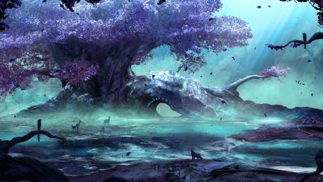 Enchanted Realm of the Purple Tree wallpaper