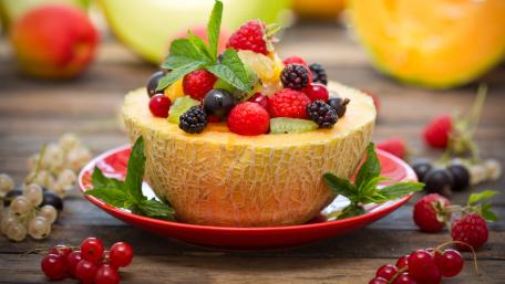 Vibrant Fruit Salad Delightful Display of Nature's Sweetness wallpaper